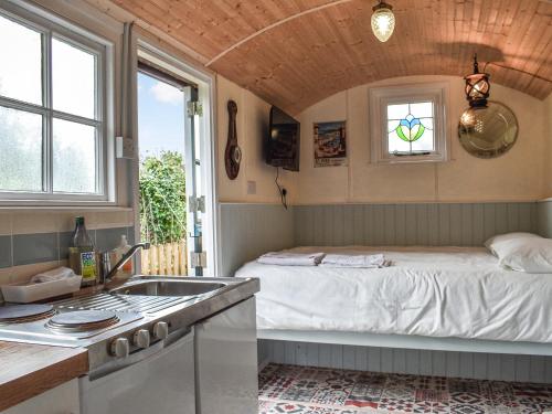 a kitchen with a bed and a sink in a room at Field View in St Austell