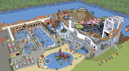 an illustration of the splash park at the theme park at Villa d'architecte in Marin