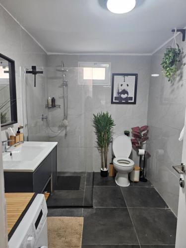 a bathroom with a toilet and a sink at Panda house by the sea in Qiryat Yam