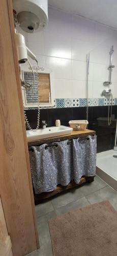 a bathroom with a sink and a bath tub at Mała Bośnia in Bystrzyca Kłodzka