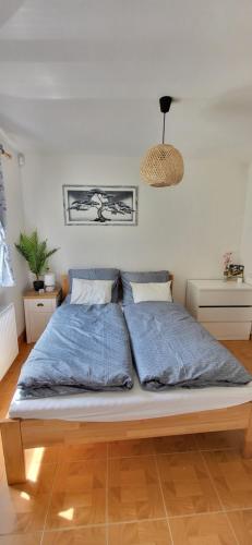 a bed with two pillows on it in a bedroom at Poloroubenka Podkrkonoší in Bělá