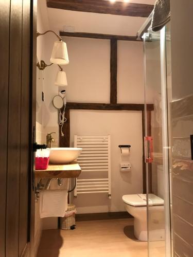 a bathroom with a sink and a toilet at estudio judería in Sigüenza