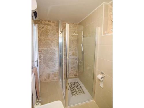 a bathroom with a shower with a glass door at Villa in Zagvozd with swimming pool in Vranješi
