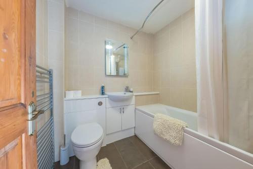 a bathroom with a toilet and a sink and a tub at Gwyddfid-Y-Ffynnon in Llanfyrnach