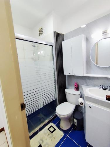 een badkamer met een toilet, een wastafel en een spiegel bij Hosting in Naguanagua in Naguanagua