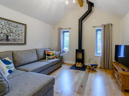 a living room with a couch and a fireplace at Rinstone Lodge in Thornton Dale
