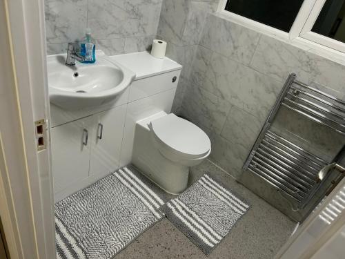 a bathroom with a toilet and a sink at Luxury apartment in Guildford in Guildford