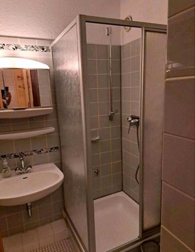 ein Badezimmer mit Dusche und Waschbecken in der Unterkunft Ferienwohnung Relax 5 in Hahnenklee-Bockswiese