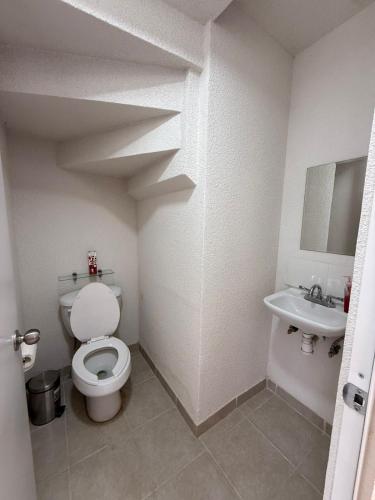 a bathroom with a toilet and a sink at Cozy House with Private Garden in Pachuca in Pachuca de Soto
