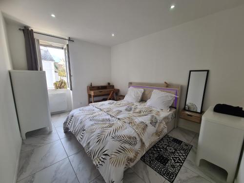 a bedroom with a bed and a mirror and a window at Rive gauche Rive droite 2 Appartements côte à côte neufs et bien équipés in Le Creusot