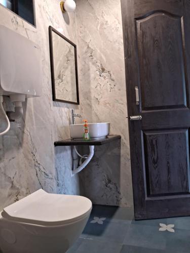 ナガオンにあるThe Betelnut A Boutique Stayのトイレと洗面台のあるバスルーム