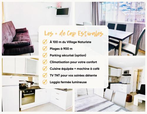 a flyer for a furniture store with a couch and a table at Appartement Cap Estivales in Cap d'Agde