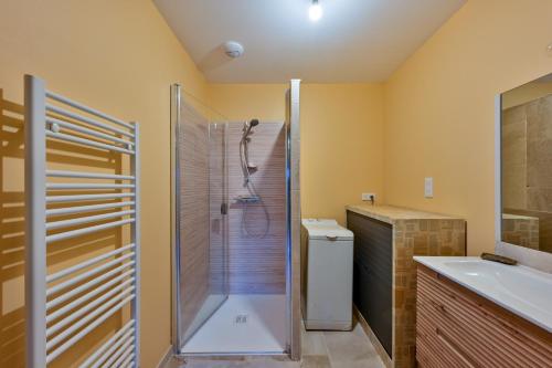 a bathroom with a shower and a sink at La Maison Vert-Émeraude - Proche sentier randonnée in Arzal