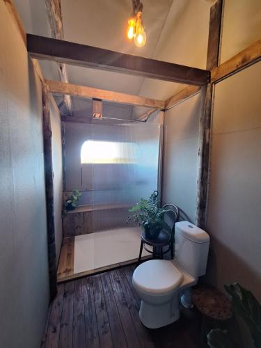 a bathroom with a toilet and a bath tub at Trekosglamping luxury tents 