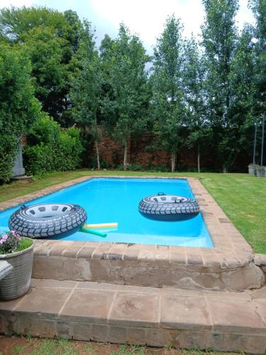 two tires sitting on top of a swimming pool at Net 'n Bed in Middelburg