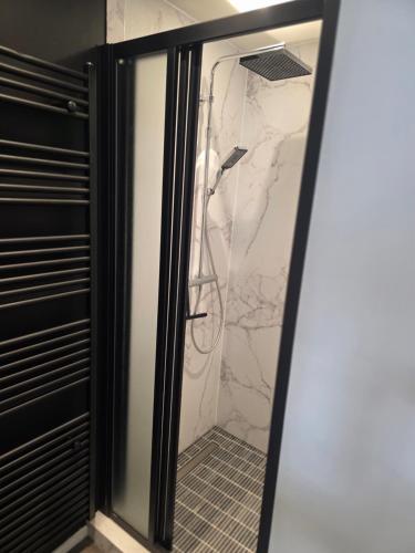 トゥルネーにあるUrban pause tournaiのガラスドア付きの浴室のシャワー