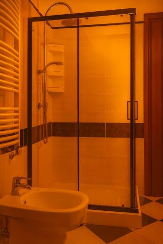 a bathroom with a shower with a toilet and a sink at Sa Domittedda in Sassari