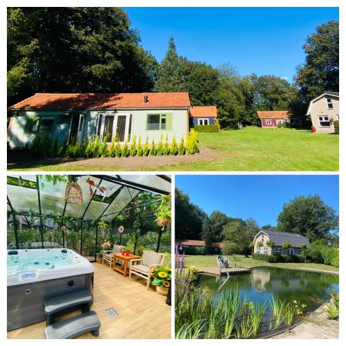 a collage of pictures of a house and a pool at Morning Glory Huisje Jasmijn in Beekbergen