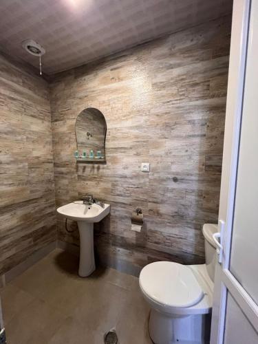 a bathroom with a sink and a toilet at Comfortable House the city centr in Kutaisi