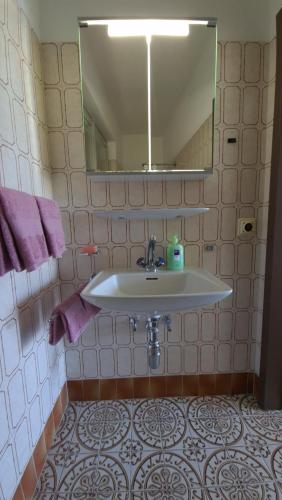 a bathroom with a sink and a mirror at Casa Nogo in Cadro