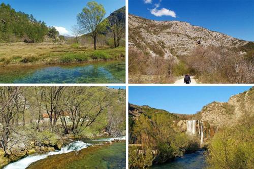 four different pictures of a river and a waterfall at Piccolo in Knin