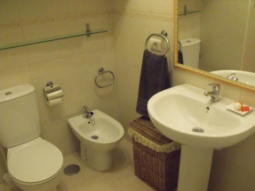 y baño con aseo blanco y lavamanos. en Residencial la Gomera en Puertito de Güímar
