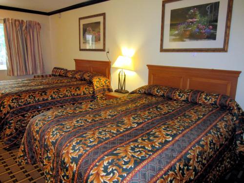 una habitación de hotel con 2 camas y una lámpara en Budget Host Inn, en Arlington