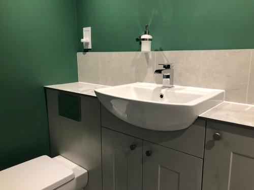 een badkamer met een witte wastafel en een toilet bij Perfitt Place in Bungay