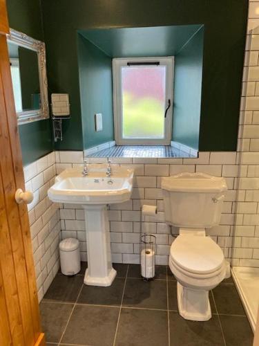 a bathroom with a toilet and a sink at Culrain Cottage in Fort Augustus
