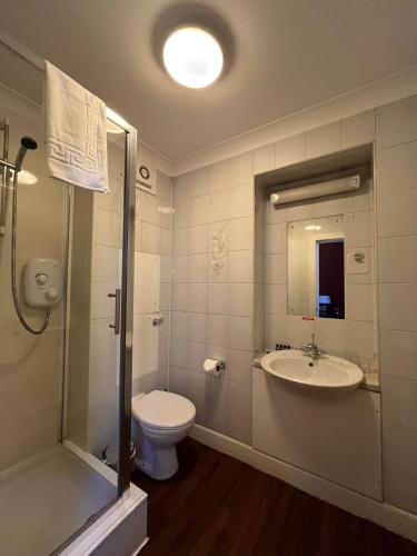 a bathroom with a toilet and a sink and a shower at Edinburgh Whisky House Hotel in Edinburgh