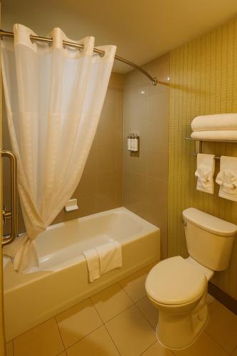 a bathroom with a tub and a toilet and a sink at Wingate by Wyndham Fort Saskatchewan in Fort Saskatchewan