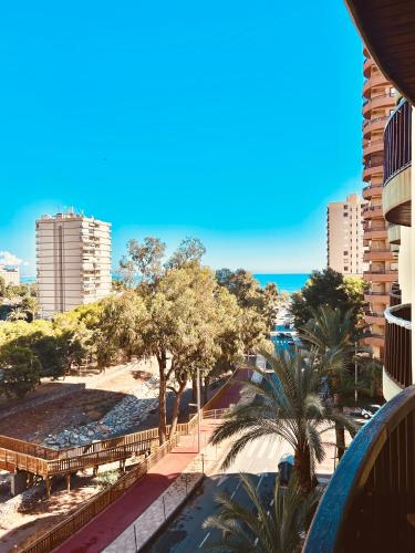 a view of the beach from a balcony of a building at SOL Aguadulce in Roquetas de Mar