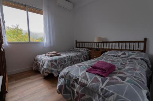 a bedroom with two beds and a window at El Salón de Arriba in El Real de San Vicente