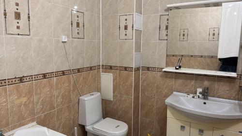 a bathroom with a toilet and a sink at Актобе ажары in Aktobe