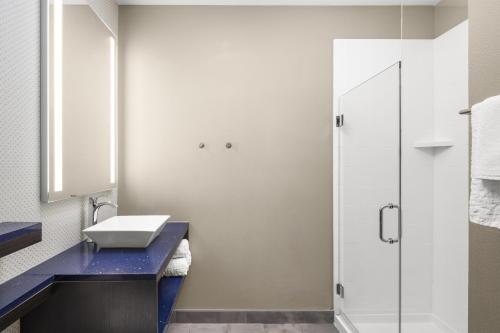 ein Badezimmer mit Waschbecken und Dusche in der Unterkunft GLō Best Western Dawley Farms In Sioux Falls in Sioux Falls