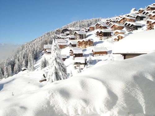 a snow covered village on a mountain covered in snow at Chalet Foresta in Bettmeralp