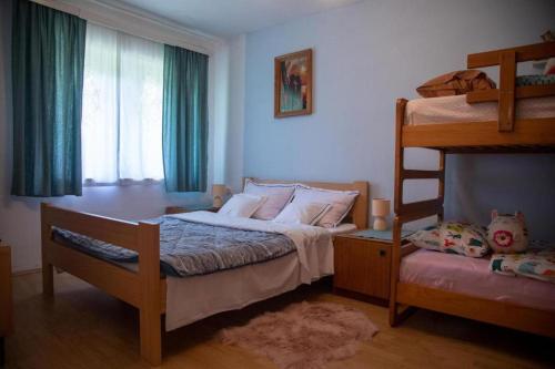 a bedroom with a bunk bed and a ladder at House Zeleni brig in Brestova Draga