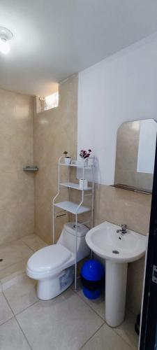 a bathroom with a toilet and a sink at Casa rústica in Ica