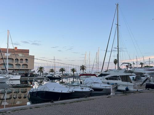 a bunch of boats docked in a marina at Studio ensoleillé près du port et des plages in Hyères