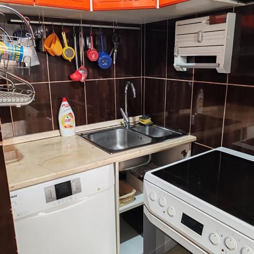 una piccola cucina con lavello e fornello di Merak stan na dan a Vranje