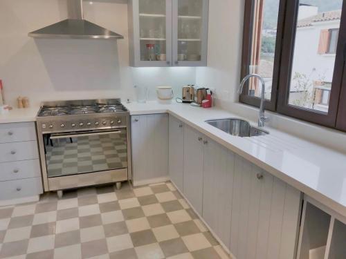 a kitchen with a stove and a sink at Casapueblo Rent Cachagua CP 18 in Cachagua