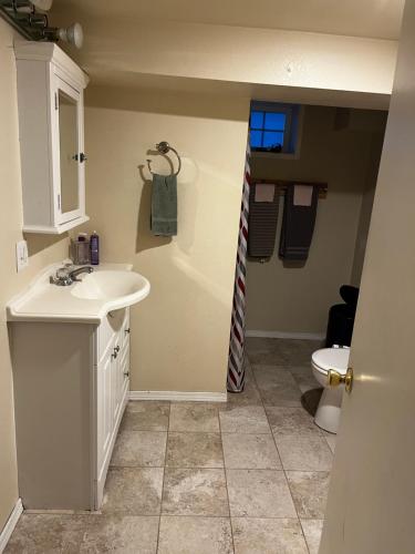 a bathroom with a sink and a toilet at Hilltop Orchard Guest Suite with Scenic View in Yakima