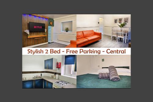 two pictures of a living room and a bedroom at Spacious Entire House with Free Parking Perfect for Relocators Contractors and Long Term Stays in Bury