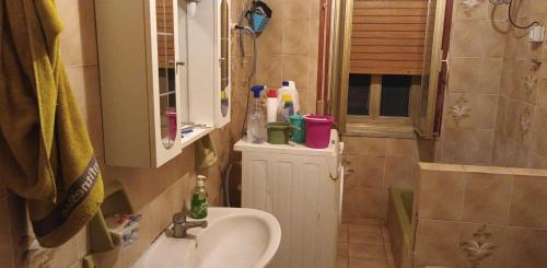 a small bathroom with a sink and a shower at Margiii apart in Augusta