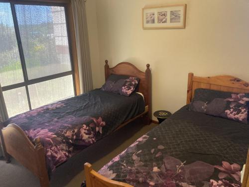 une chambre avec deux lits et une fenêtre dans l'établissement Jupiter 69, à Evergreen