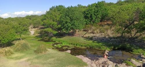 eine Person, die auf einem Hügel neben einem Fluss steht in der Unterkunft Mambo Paraíso in Los Sauces