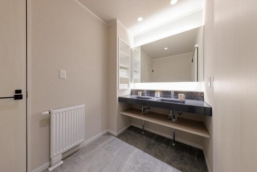 a bathroom with a sink and a mirror at The Crane Sanctuary Sapporo in Sapporo
