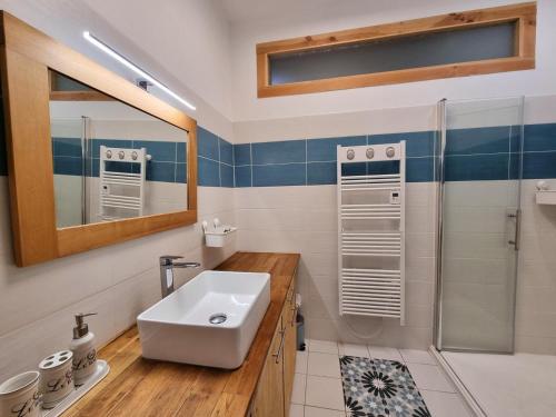 Ένα μπάνιο στο Gîte charmant avec terrasse, billard, et animaux acceptés - FR-1-496-377