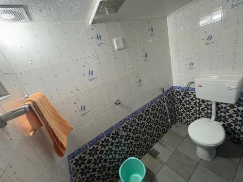 科钦Kochuthottathil Heritage的带马桶和瓷砖墙的浴室