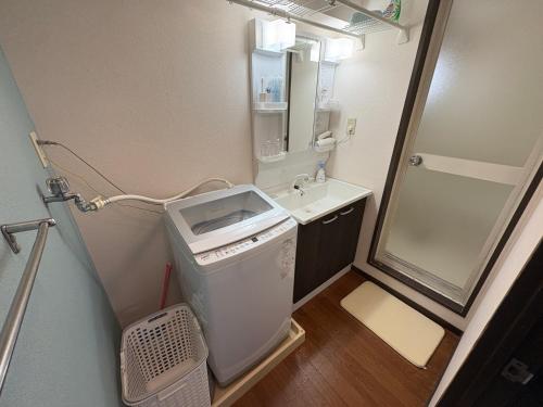a small bathroom with a sink and a mirror at マンションメゾンV206 maisonV206 in Gifu